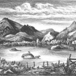Print by Frederick Emanuel Shane: Farm in the Rockies, represented by Childs Gallery
