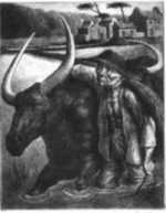 Print by Frederico Castellon: Rice Farmer, represented by Childs Gallery