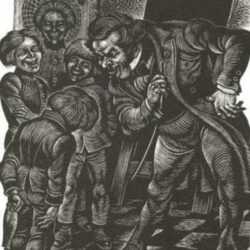 Print by Fritz Eichenberg: A Raw Youth [Boy with Schoolmaster], represented by Childs Gallery