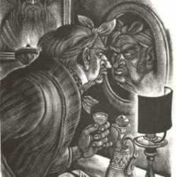 Print by Fritz Eichenberg: Brothers Karamazov [The Man in the Mirror], represented by Childs Gallery