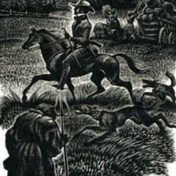 Print by Fritz Eichenberg: Childhood, Boyhood, and Youth [Rider in the Night], represented by Childs Gallery