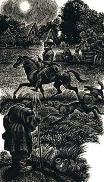 Print by Fritz Eichenberg: Childhood, Boyhood, and Youth [Rider in the Night], represented by Childs Gallery