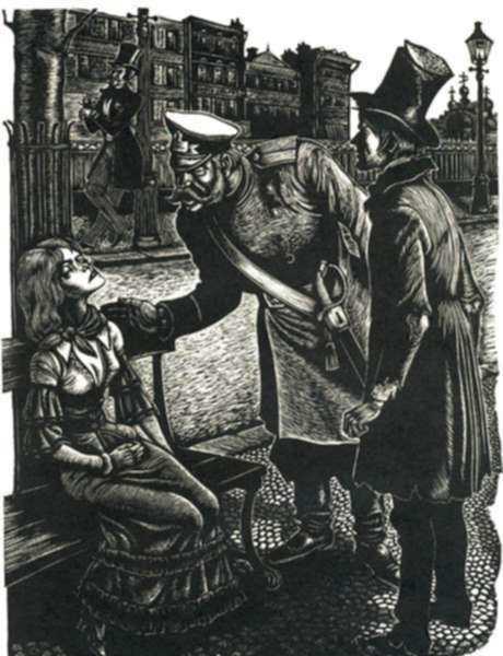 Print by Fritz Eichenberg: Crime and Punishment [Girl on bench], represented by Childs Gallery