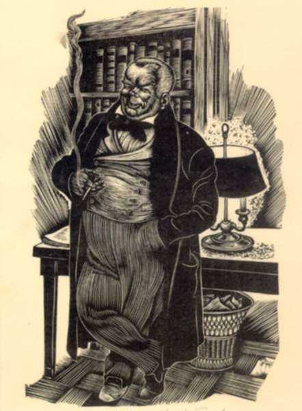 Print by Fritz Eichenberg: Crime and Punishment [Man smoking], represented by Childs Gallery