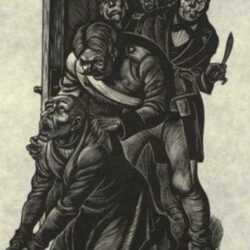Print by Fritz Eichenberg: Crime and Punishment [Praying], represented by Childs Gallery