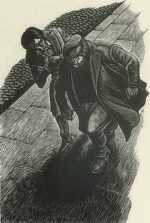 Print by Fritz Eichenberg: Crime and Punishment [Two men at night], represented by Childs Gallery