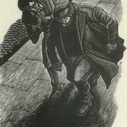 Print by Fritz Eichenberg: Crime and Punishment [Two men at night], represented by Childs Gallery