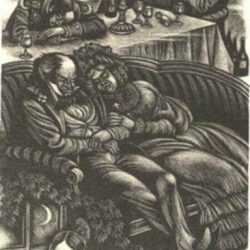 Print by Fritz Eichenberg: Eugene Onegin [Asleep after the meal], represented by Childs Gallery