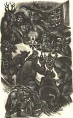 Print by Fritz Eichenberg: Eugene Onegin [At the table], represented by Childs Gallery