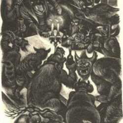 Print by Fritz Eichenberg: Eugene Onegin [At the table], represented by Childs Gallery