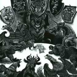 Print by Fritz Eichenberg: Fables with a Twist: Endagered Species, represented by Childs Gallery