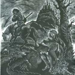 Print by Fritz Eichenberg: Fables with a Twist: St. George and the Dragon, represented by Childs Gallery