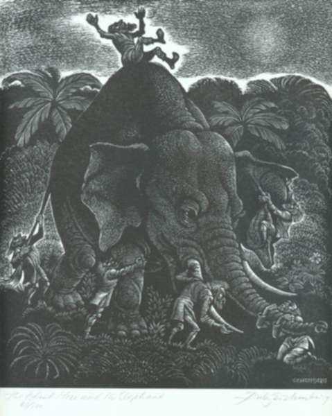 Print by Fritz Eichenberg: Fables with a Twist: The Blind Men and the Elephant, represented by Childs Gallery