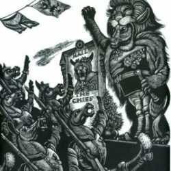 Print by Fritz Eichenberg: Fables with a Twist: The Donkey in the Lion Skin, represented by Childs Gallery