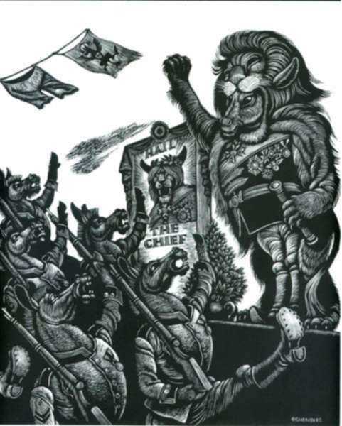 Print by Fritz Eichenberg: Fables with a Twist: The Donkey in the Lion Skin, represented by Childs Gallery