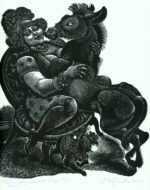 Print by Fritz Eichenberg: Fables with a Twist: The Donkey and the Lapdog, represented by Childs Gallery