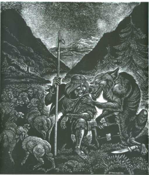 Print by Fritz Eichenberg: Fables with a Twist: The Shepherd and the Wolf, represented by Childs Gallery