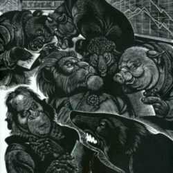 Print by Fritz Eichenberg: Fables with a Twist: The Stock Market, represented by Childs Gallery