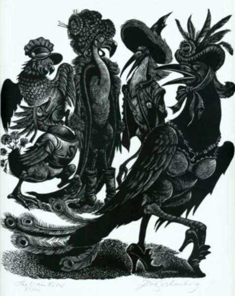 Print by Fritz Eichenberg: Fables with a Twist: The Vain Crow, represented by Childs Gallery