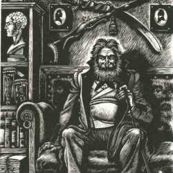 Print by Fritz Eichenberg: Fathers and Sons [Old man on couch], represented by Childs Gallery