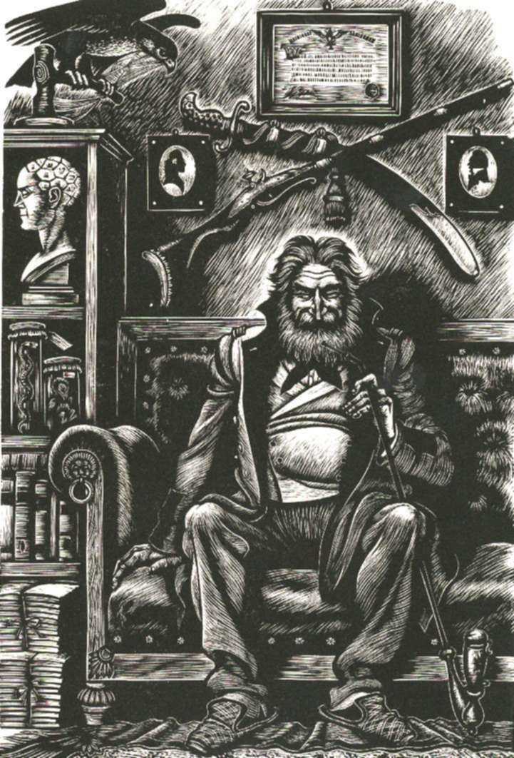 Print by Fritz Eichenberg: Fathers and Sons [Old man on couch], represented by Childs Gallery