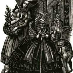 Print by Fritz Eichenberg: Fathers and Sons [Old woman and young girl], represented by Childs Gallery