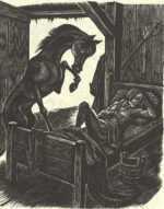 Print by Fritz Eichenberg: Gulliver's Travels [Horse at Bedside], represented by Childs Gallery