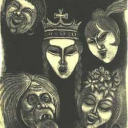 Print by Fritz Eichenberg: Masks One [pair], represented by Childs Gallery