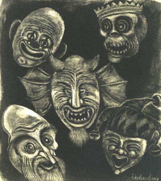 Print by Fritz Eichenberg: Masks Two [pair], represented by Childs Gallery