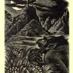 Print by Fritz Eichenberg: Tales of Poe [Man on mountain], represented by Childs Gallery