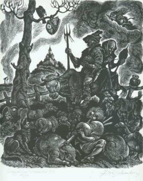 Print by Fritz Eichenberg: The Adventures of Simplicius Simplicissimus: The Origins of , represented by Childs Gallery