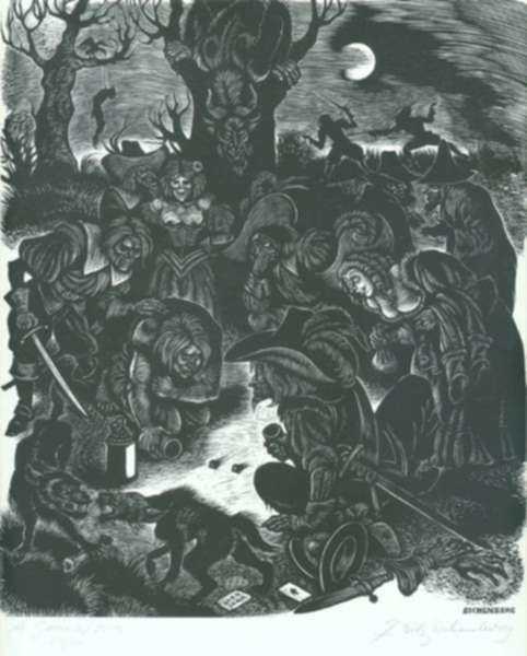 Print by Fritz Eichenberg: The Adventures of Simplicius Simplicissimus: The Devil of Ga, represented by Childs Gallery