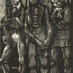 Print by Fritz Eichenberg: The Idiot [Four men], represented by Childs Gallery