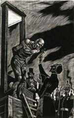 Print by Fritz Eichenberg: the Idiot [Guillotine], represented by Childs Gallery