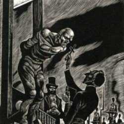 Print by Fritz Eichenberg: the Idiot [Guillotine], represented by Childs Gallery