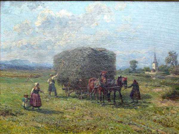Painting by Fritz van der Venne: [Landscape with Farmers Making Hay], represented by Childs Gallery