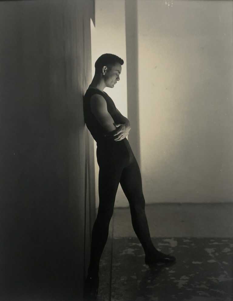 Photograph by George Platt Lynes: [Chuck Howard in Bodysuit Against a Wall], available at Childs Gallery, Boston