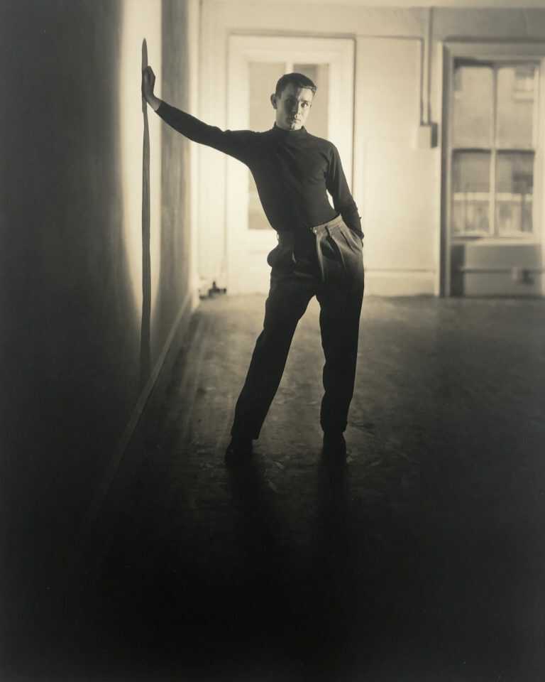 Photograph by George Platt Lynes: [Chuck Howard Leaning Against a Wall], available at Childs Gallery, Boston