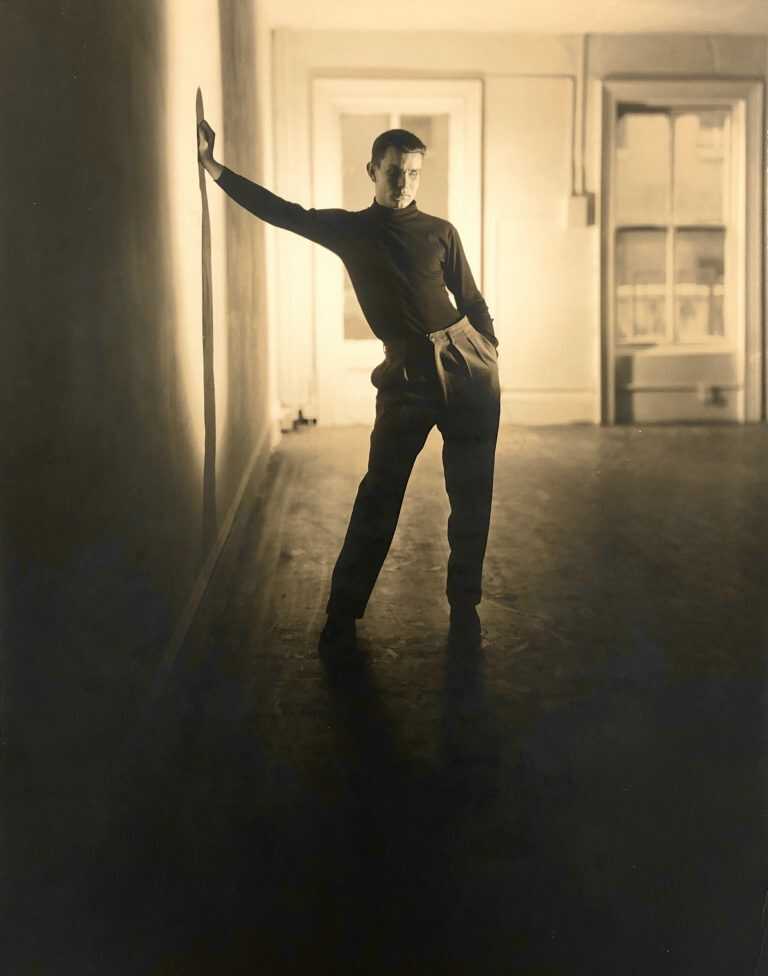 Photograph by George Platt Lynes: [Chuck Howard Leaning Against Wall], available at Childs Gallery, Boston