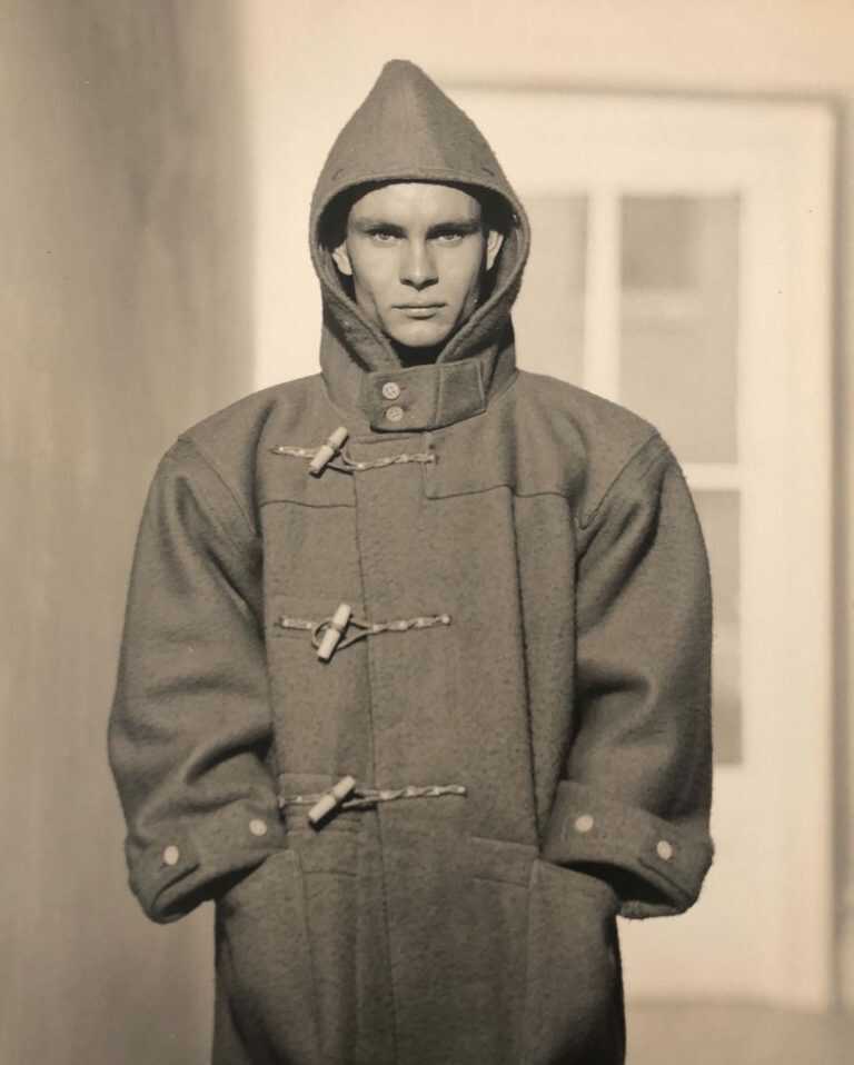 Photograph by George Platt Lynes: [Chuck Howard Wearing A Coat], available at Childs Gallery, Boston
