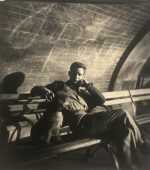 Photograph by George Platt Lynes: [Chuck Howard with Dog on Bench], available at Childs Gallery, Boston