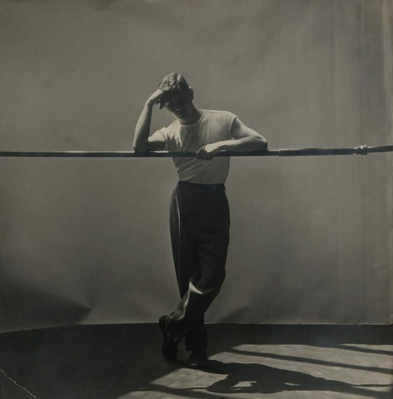 Photograph by George Platt Lynes: [Chuck Howard with Elbows on Bar], available at Childs Gallery, Boston