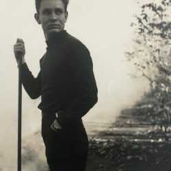 Photograph by George Platt Lynes: [Chuck Howard with Walking Stick], available at Childs Gallery, Boston