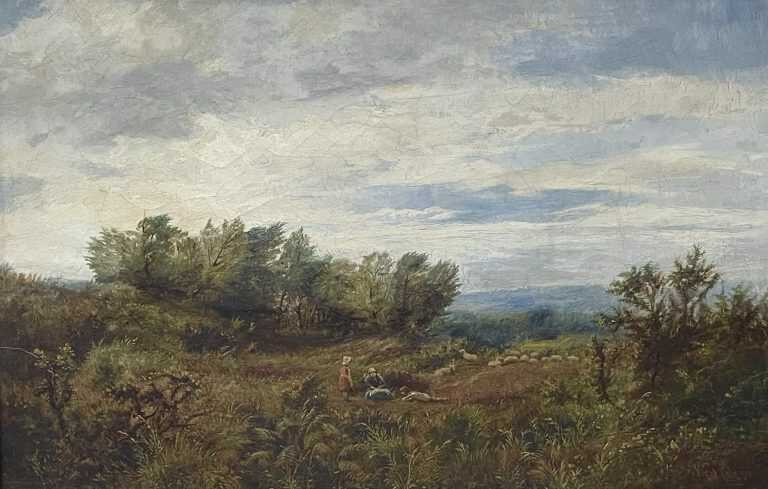 Painting by George Vicat Cole: Landscape with Two Children, available at Childs Gallery, Boston