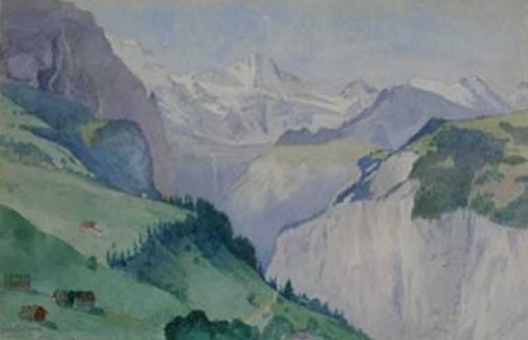 Watercolor By George B. Wood: Grosshorn And Breithorn [switzerland] At Childs Gallery