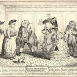 Print by George Cruikshank: Le Retour de Paris, or the niece presented to her relatives , represented by Childs Gallery