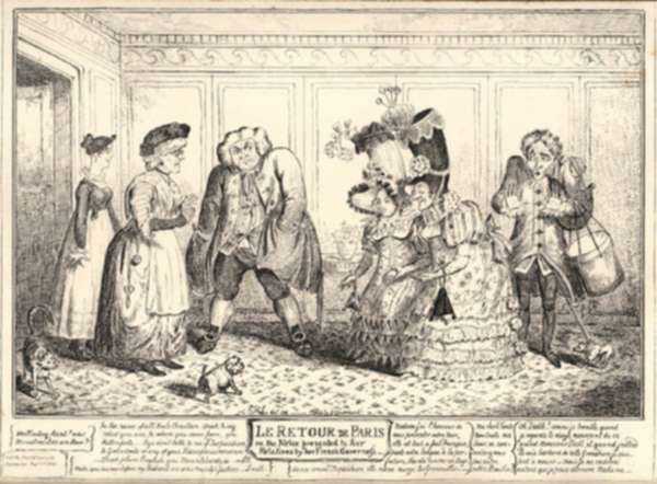 Print by George Cruikshank: Le Retour de Paris, or the niece presented to her relatives , represented by Childs Gallery
