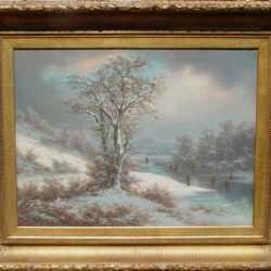 Painting by George Gunther Hartwick: Winter Skating Scene, represented by Childs Gallery