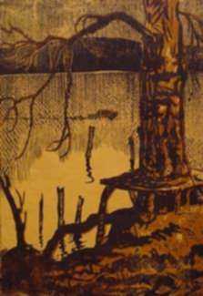 Print by George Zell Heuston: The Tree Bench, represented by Childs Gallery