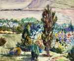 Watercolor by Gertrude Beals Bourne: Crane Estate Gardens, available at Childs Gallery, Boston